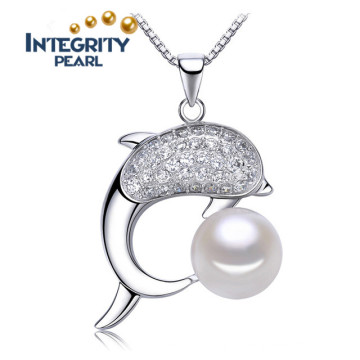 Cute Dolphin Shaped Pearl Pendant AAA Semi Round 9-10mm Freshwater Fashion Pearl Pendant